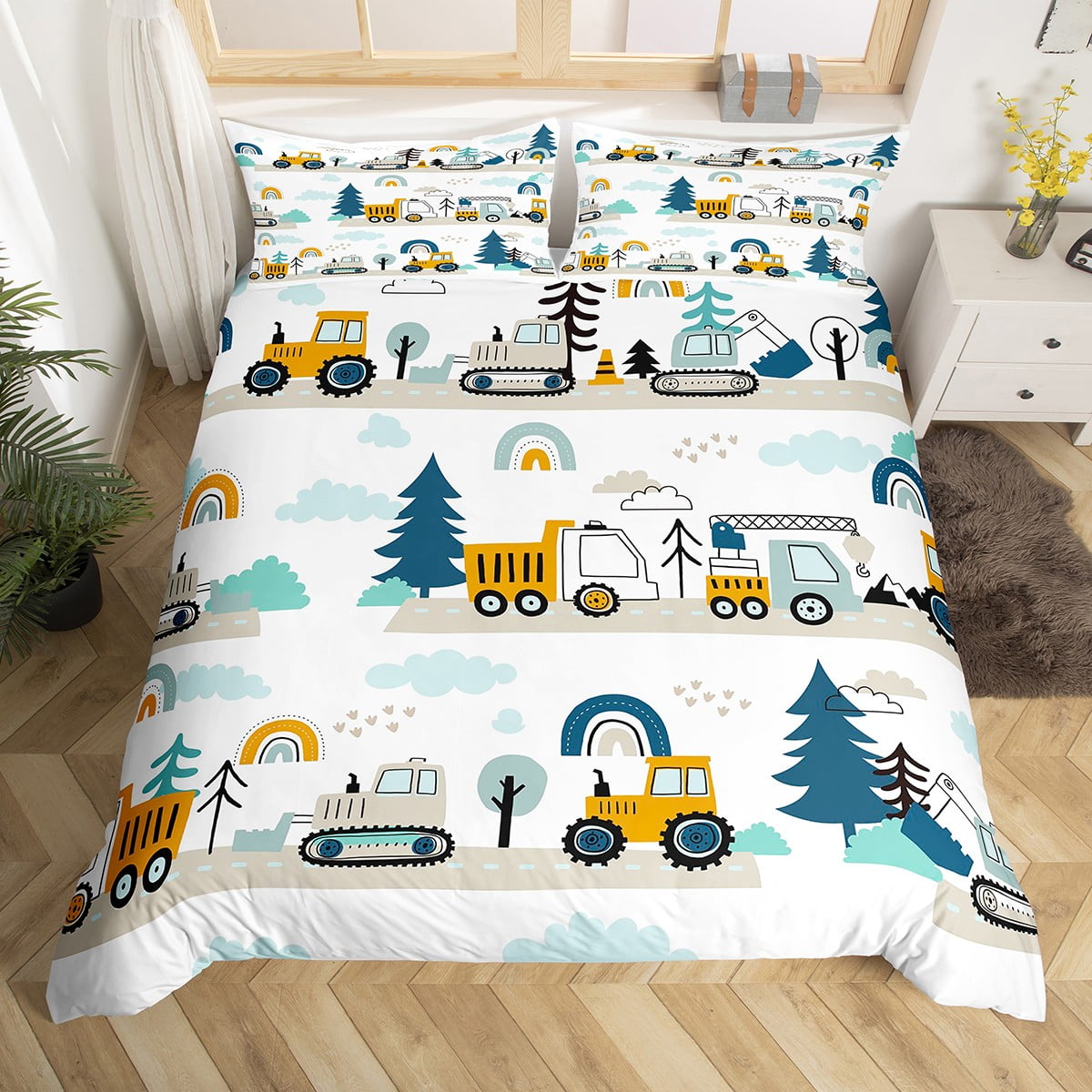 YST Toddler Tractor Bed Set for Girls Boys Truck Duvet Cover Queen Size