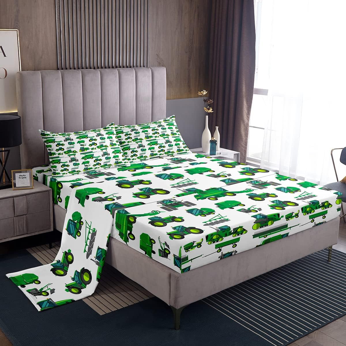 YST Tractors Sheet Set Queen Size Kids Bed Sheets Boys Cartoon Farm ...