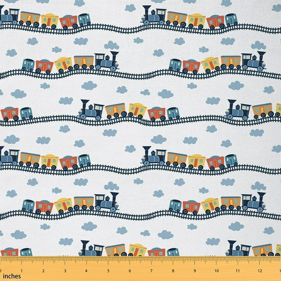 Erosebridal Train Railway Fabric By The Yard, Cartoon Steam Craft Patchwork Decorative Fabric, Kawaii Transport Indoor Outdoor Fabric, Cute Upholstery Fabric For Teens, 1 Yard