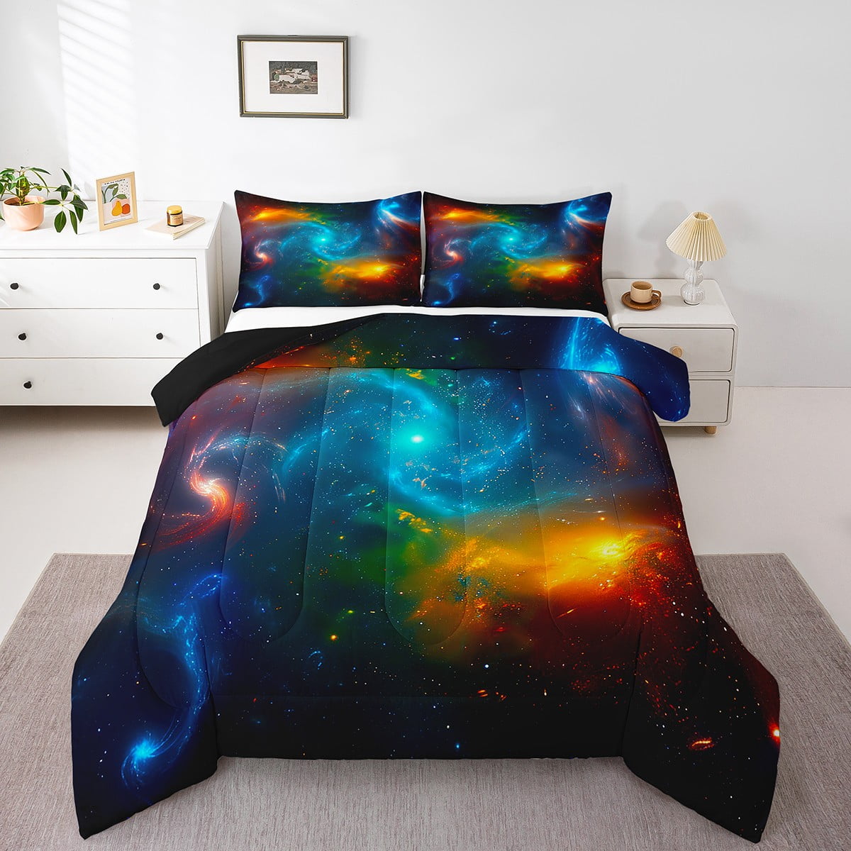 YST Trippy Universe Space Twin Bedding Sets Cosmos Nebula Comforter Set