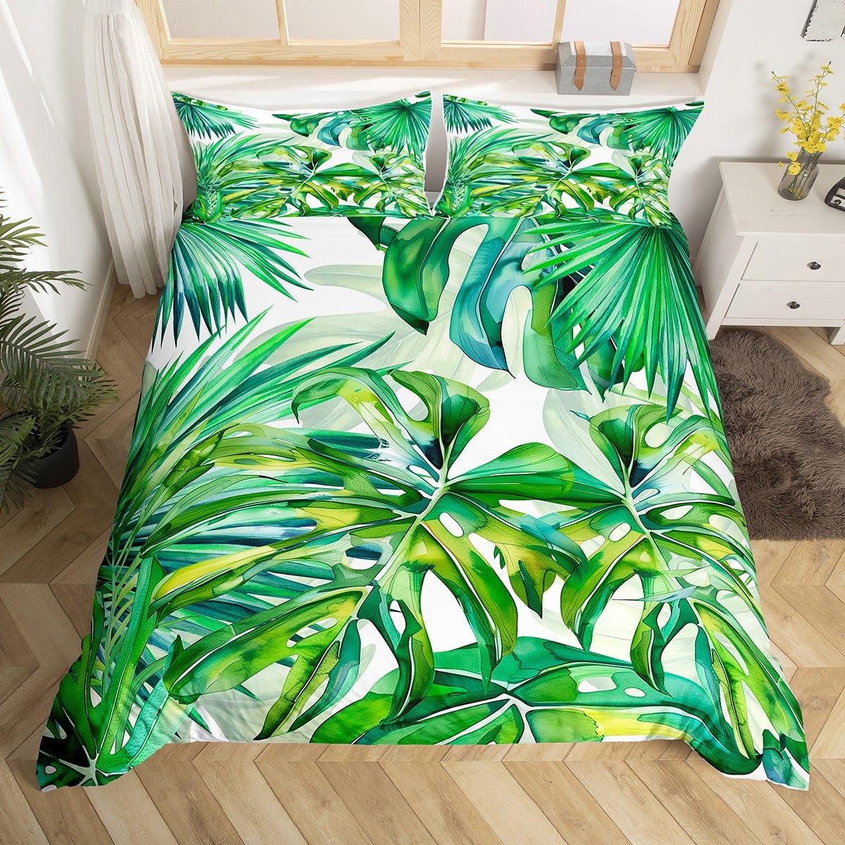 Green Palm Leaf Bedding Set Hawaiian Tropical Leaves Duvet Cover Microfiber A Banana Leaves Quilt Cover For Teen Adults