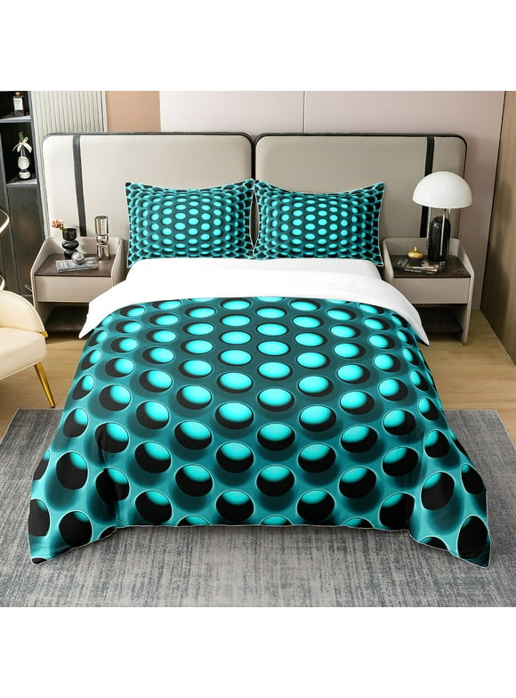 YST Turquoise Twin 100% Organic Cotton Bedding Set for Boys Men Woman Teal Duvet Cover,Abstract Geometric Honeycomb Comforter Cover,Modern Fashion Bed Sets with 1 Pillow Sham Soft Breathable