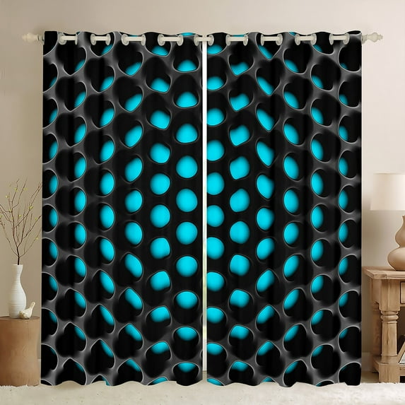 Erosebridal Turquoise Window Curtains 52"Wx84"L Teal Black Blackout Curtains For Bedroom Living Room,Abstract Geometric Honeycomb Curtains & Drapes,Modern Fashion Window Treatments 2 Panels