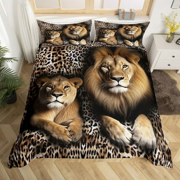 Erosebridal Twin Bedding Set Black 3D Lion Comforter Cover Wild Animal Theme Duvet Cover,Leopard Print Bedspread Cover Teens Cheetah Quilt Cover with 1 Pillowcase