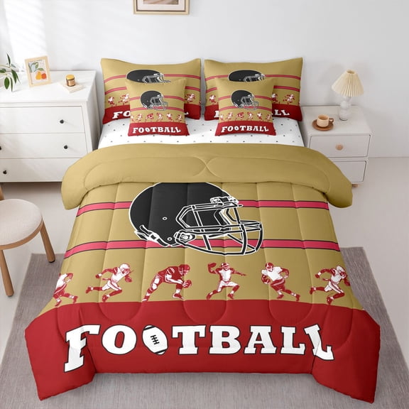 Erosebridal Twin Comforter Set - 7 Pieces Football Bedding Sets Twin Bed in a Bag with Reversible Football Comforter, Sheets, Pillowcases & Shams(San Francisco)