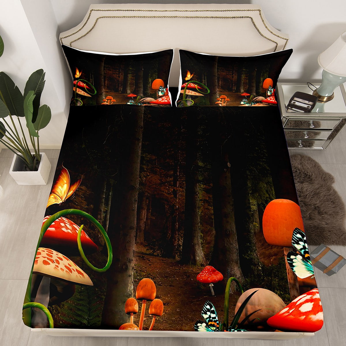 YST Twin Mushroom Fitted Sheet for Boys Girls Enchanted Wonderland