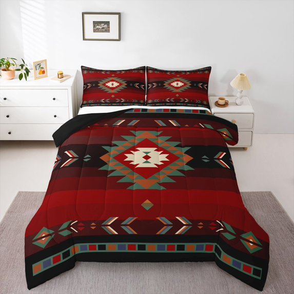 YST Twin Size Southwest Design Bedding Set Boys Girls Southwestern Geometric Comforter Set for Kids Soft Tribal Comforter Red Green Duvet Set Room Decor Quilt Boys