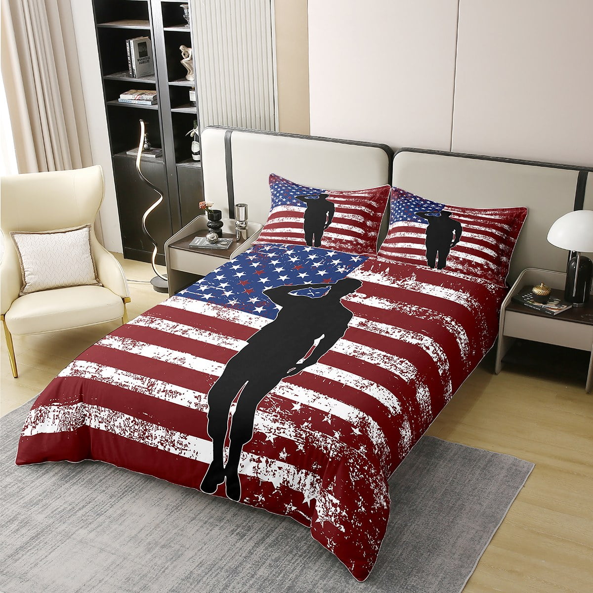 YST US Flag 100 Cotton Bedding Set for Boys Youth Teens,Military Theme