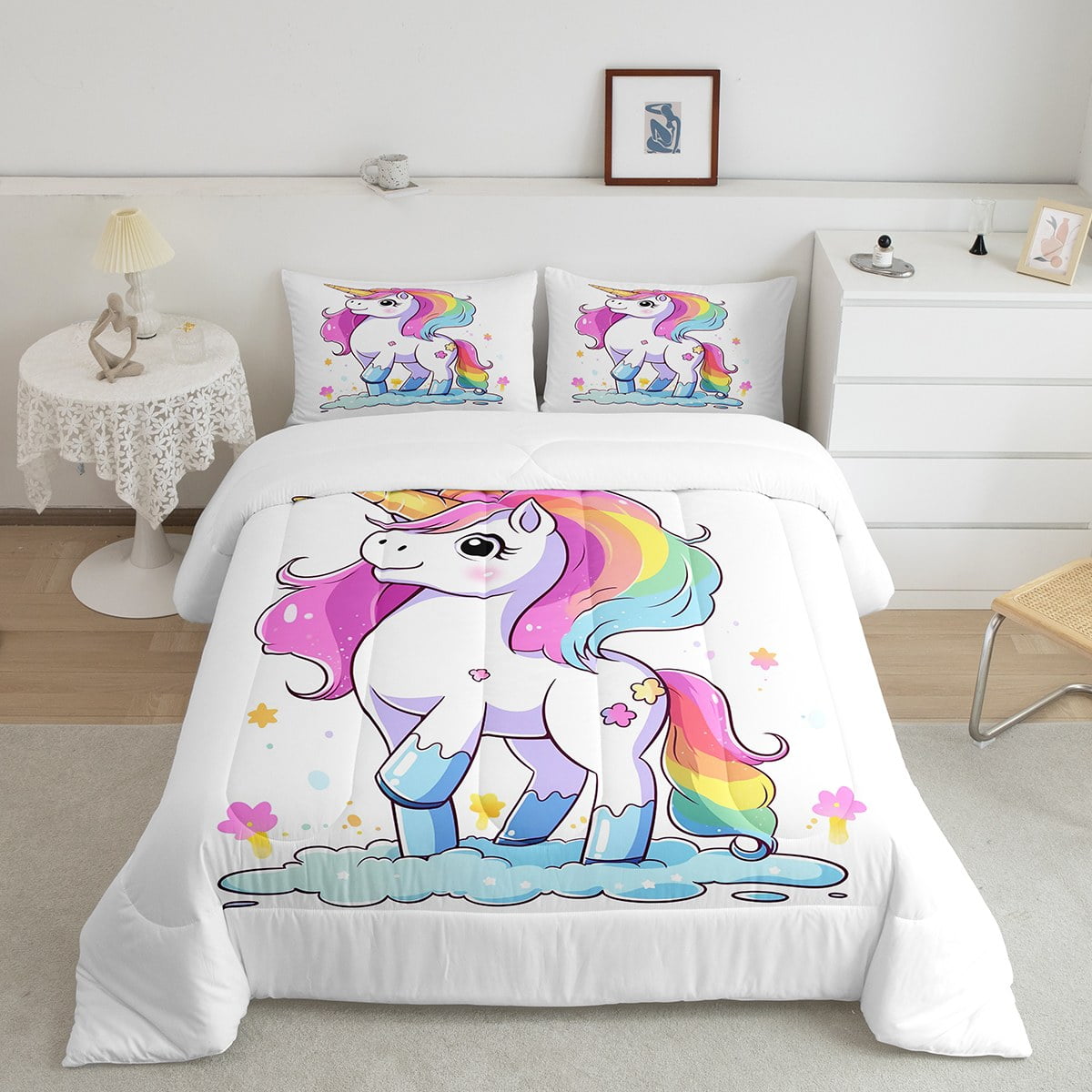 Unicorn Pink Pattern Print Bed Set Quilt main image 0