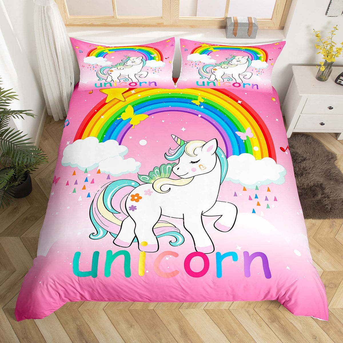 YST Unicorn Bedding Queen for Girls Kawaii Rainbow Unicorn Duvet Cover