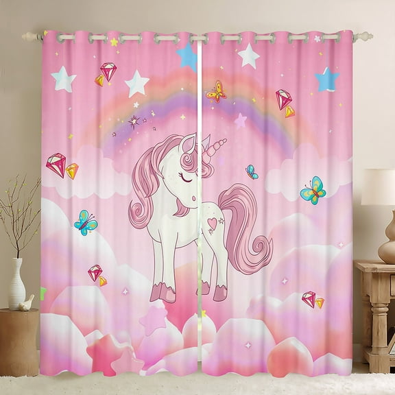 Erosebridal Unicorn Curtains Bedroom 38"X45" Pink Purple Unicorn Window Curtains Drapes with Rainbow Diomand Galaxy Stars Fantasy Room Decor Rainbow Unicorn Darkening Curtains