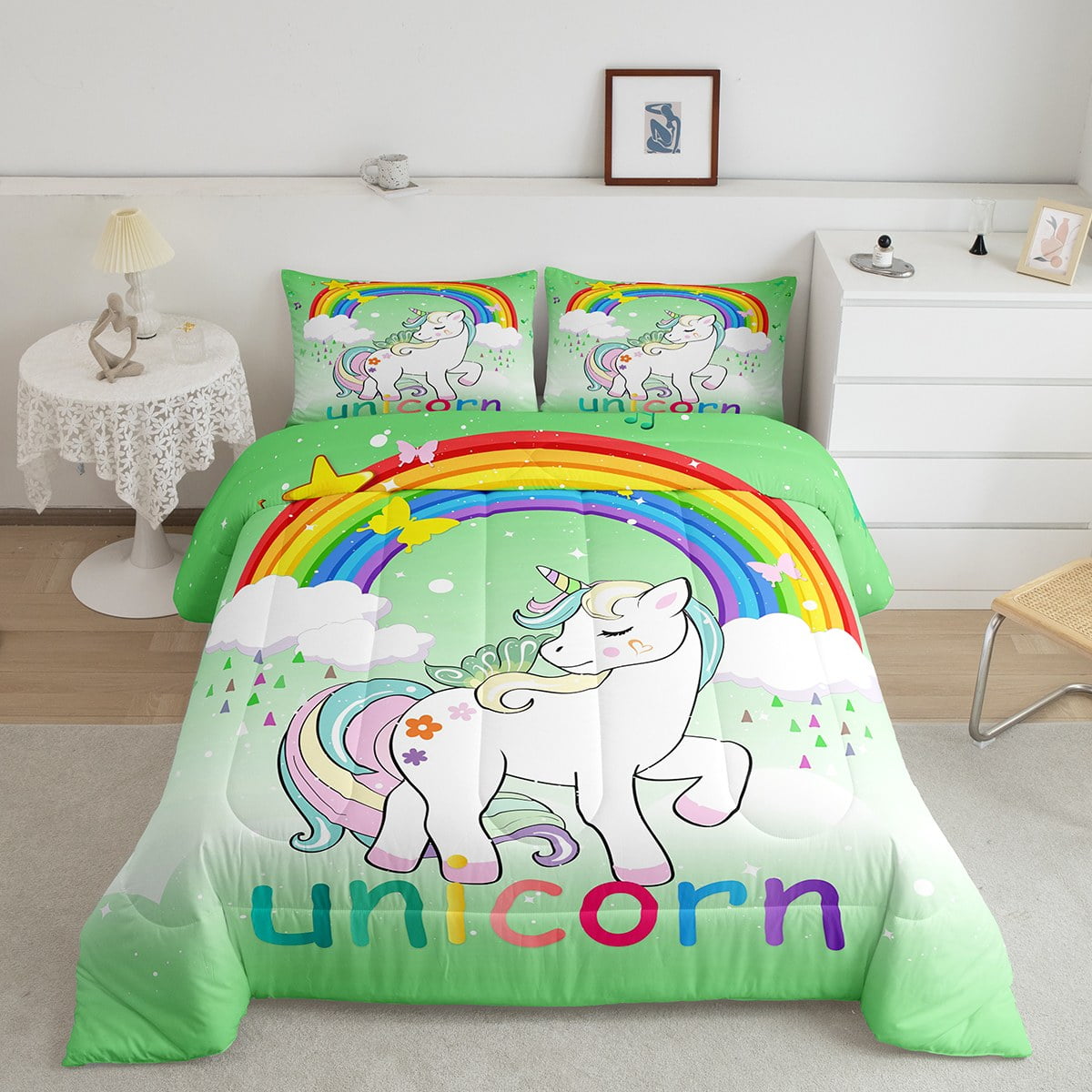 YST Unicorn Queen Bedding Sets for Girls Kawaii Cute Unicorn Print