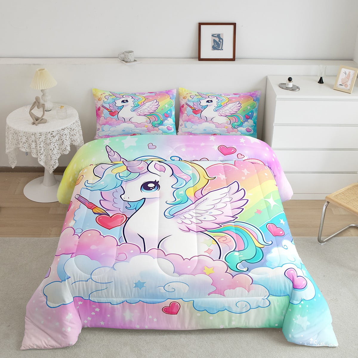Teal Winged Unicorn Flower Bedding
