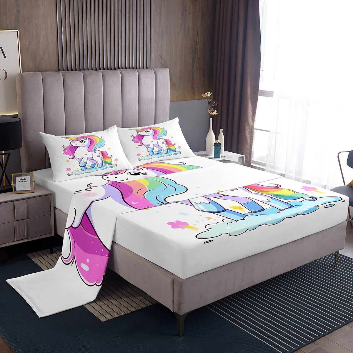 YST Unicorn Sheets Queen for Girls Pink Rainbow Unicorn Sheet Set