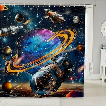 Universe Galaxy Bath Curtain Trippy Outer Space Shower Curtain 72x72,Colorful Planets Waterproof Bathroom Curtain Sparkling Stars Waterproof Fabric Planet Home Decor