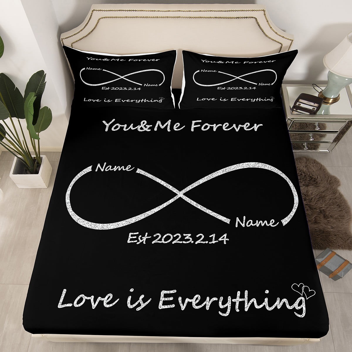 YST Valentines Day Gifts Customized Bedding Set Love Romance Fitted