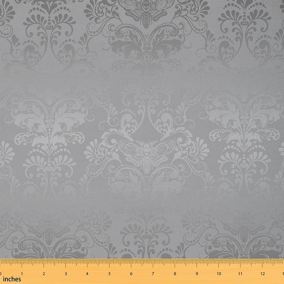 Victorian Baroque Fabric By The Yard,Damask Upholstery Fabric for Man Woman,Exotic Tribal Moth Decorative Fabric for Art,Vintage Skull Indoor Outdoor Fabric,Grey,10 Yards