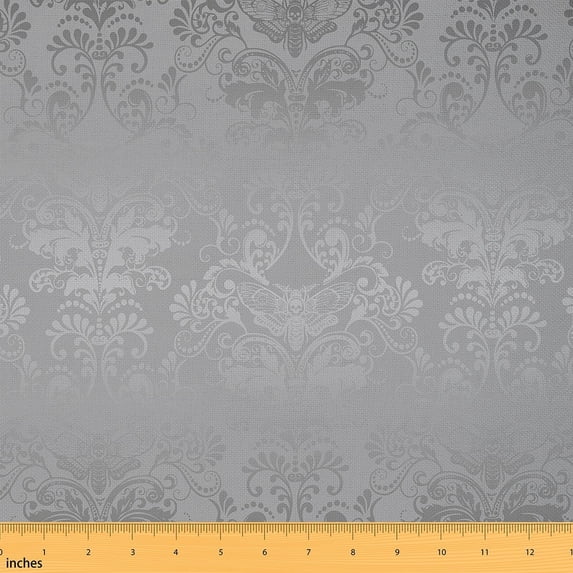 Victorian Baroque Fabric By The Yard,Damask Upholstery Fabric for Man Woman,Exotic Tribal Moth Decorative Fabric for Art,Vintage Skull Indoor Outdoor Fabric,Grey,10 Yards