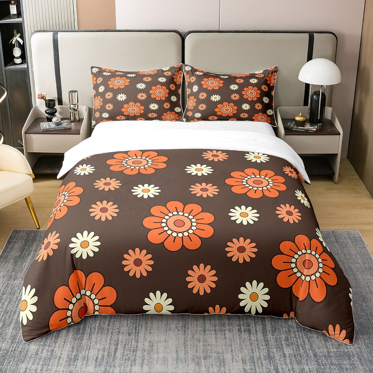 YST Vintage 1960 1970 100 Cotton Duvet Cover King,Cartoon Groovy