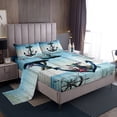 thumbnail image 1 of Vintage Anchor King Sheet Set Teal Aqua Blue Sheets, Nautical Themed Bed Set Retro Compass Lighthouse Bed Sheets Set, Coastal Farmhouse Lodge Cabin Fitted Sheet, 1 of 5