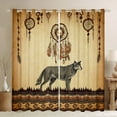 thumbnail image 1 of Vintage Dream Catcher Window Curtains Jungle Wolf Curtains & Drapes Tribal Feathers 30%-50% Blackout Curtains Western India Geometric Aztec Curtains 52x84 inch for Living Room,Grunge Brown, 1 of 6