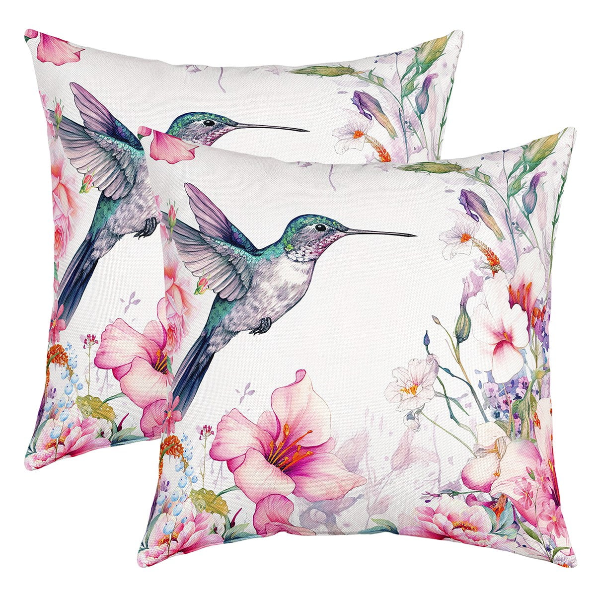 YST Vintage Floral Pillow Covers 18x18 inch set of 2,Hummingbird Throw