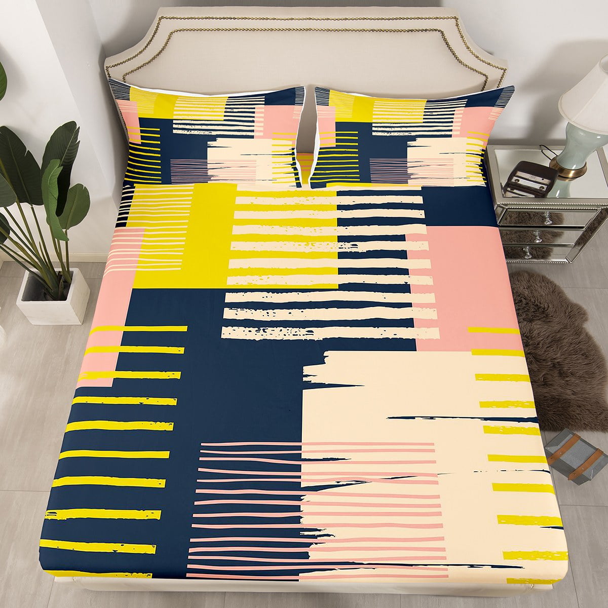 YST Vintage Mid Century Full Fitted Sheet Retro Minimalism Sheets