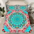 YST Vintage Oriental Twin Sheets Teal Abstract Art Bed Sheets, Bohemian