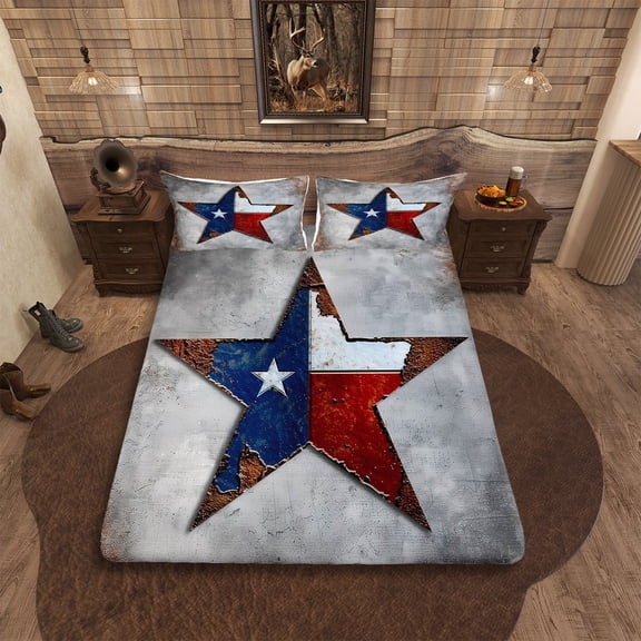 YST Vintage Texas Stars King Sheets Retro Flag Print Bed Set, Grunge Grey Bed Sheets Set Texas Star Sheet Set, American Flag Pattern Bedding Set