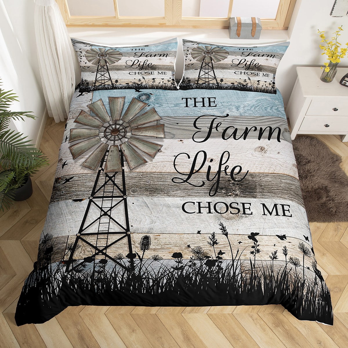 Picture of YST Vintage Windmill Duvet Cover King Size, Rustic Farmhouse Bedding ...