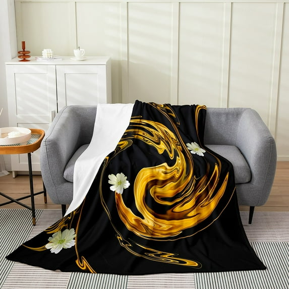 YST Water Spiral Swirl Throw Blanket,Tie Dye Pastel Golden Fleece Blanket Throw 50x60 inch,Watercolor Art Flannel Blanket Daisy for Girls Women,Abstract Fluid Ink Art Bed Blanket Lightweight