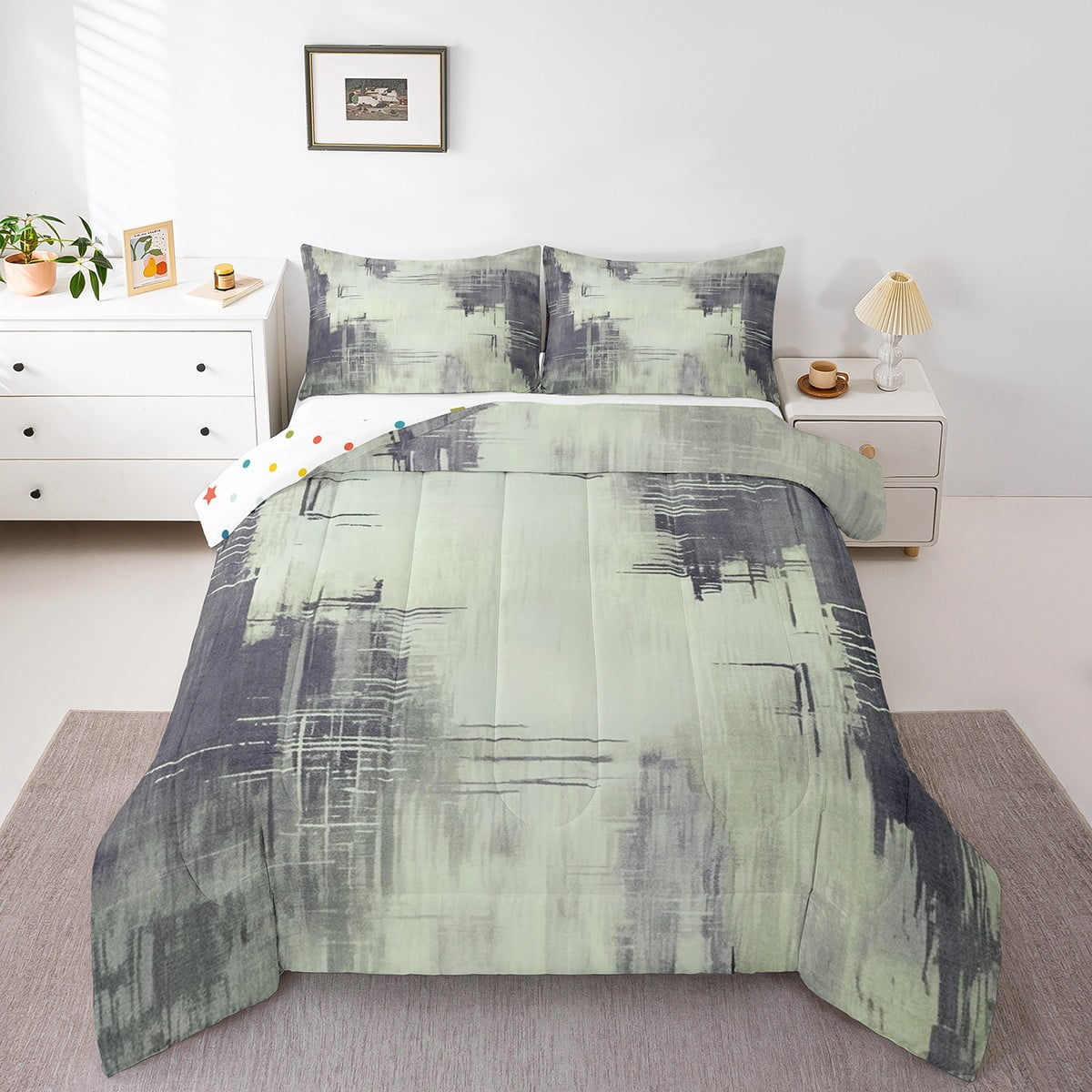 Watercolor Bedding Set Full Size,Modern Abstract Comforter Set ,Light ...