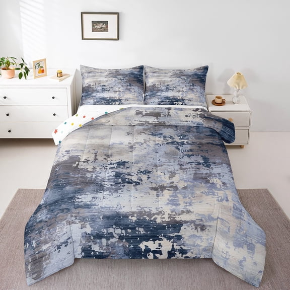Watercolor Comforter Set,Modern Abstract Bedding Set Teens,Navy Blue Tie Dye Ombre Bed Set,Contemporary Grunge Aesthetic Duvet Insert (Navy Blue Grey,Twin Size)
