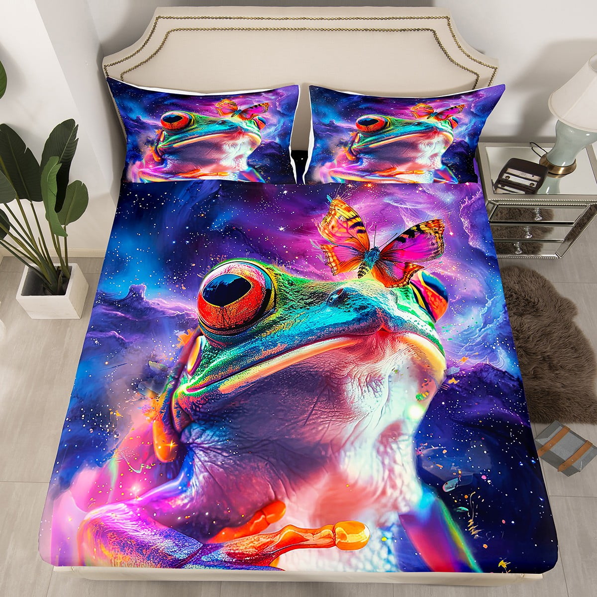 YST Watercolor Frog Bedding Full Size Purple Navy Blue Bed Sheets ...