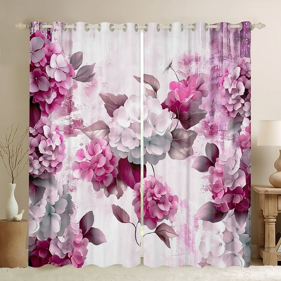 Watercolor Hydrangea 30%-50% Blackout Curtains Chic Flower Floral Curtains Women,Watercolor Oil Painting Curtains & Drapes Ombre Gradient Living Room Curtains,Pink Window Curtains