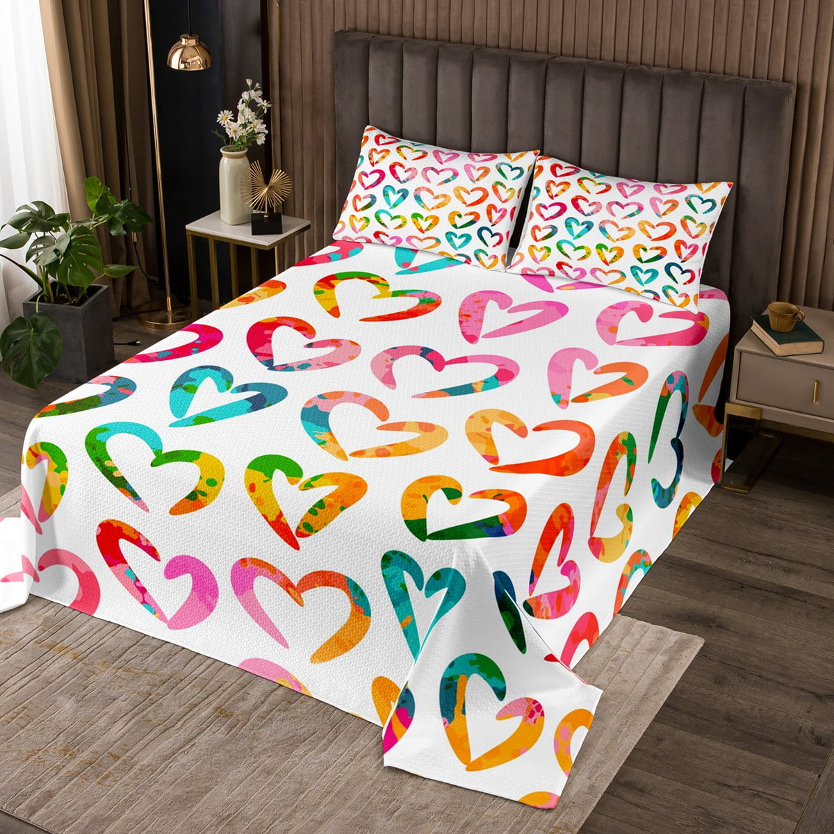 YST Watercolor Love Heart Twin Quilt Set Rainbow Tie Dye Coverlet Set ...