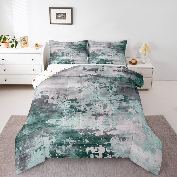 Watercolor Ombre Comforter Set,Modern Abstract Bedding Set Teens,Light Blue Green Tie Dye Batik Bed Set,Gradient Grunge Art Quilt Comforter (Light Blue Green,Twin)