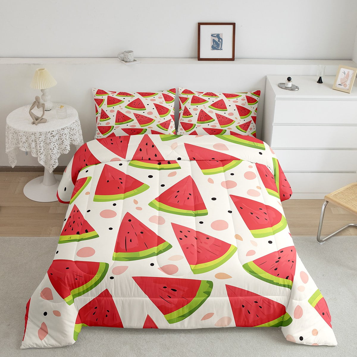 YST Watermelon Queen Comforter Set Tropical Fruit Bedding Set Polka