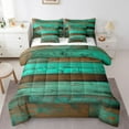 thumbnail image 1 of Western Bed In A Bag Queen 7 Piece Rustic Farmhouse Comforter Set Retro Country Teal Brown Spliced Plank Bedding Set With Comforter, Sheets, Pillowcase And Covers, 1 of 5