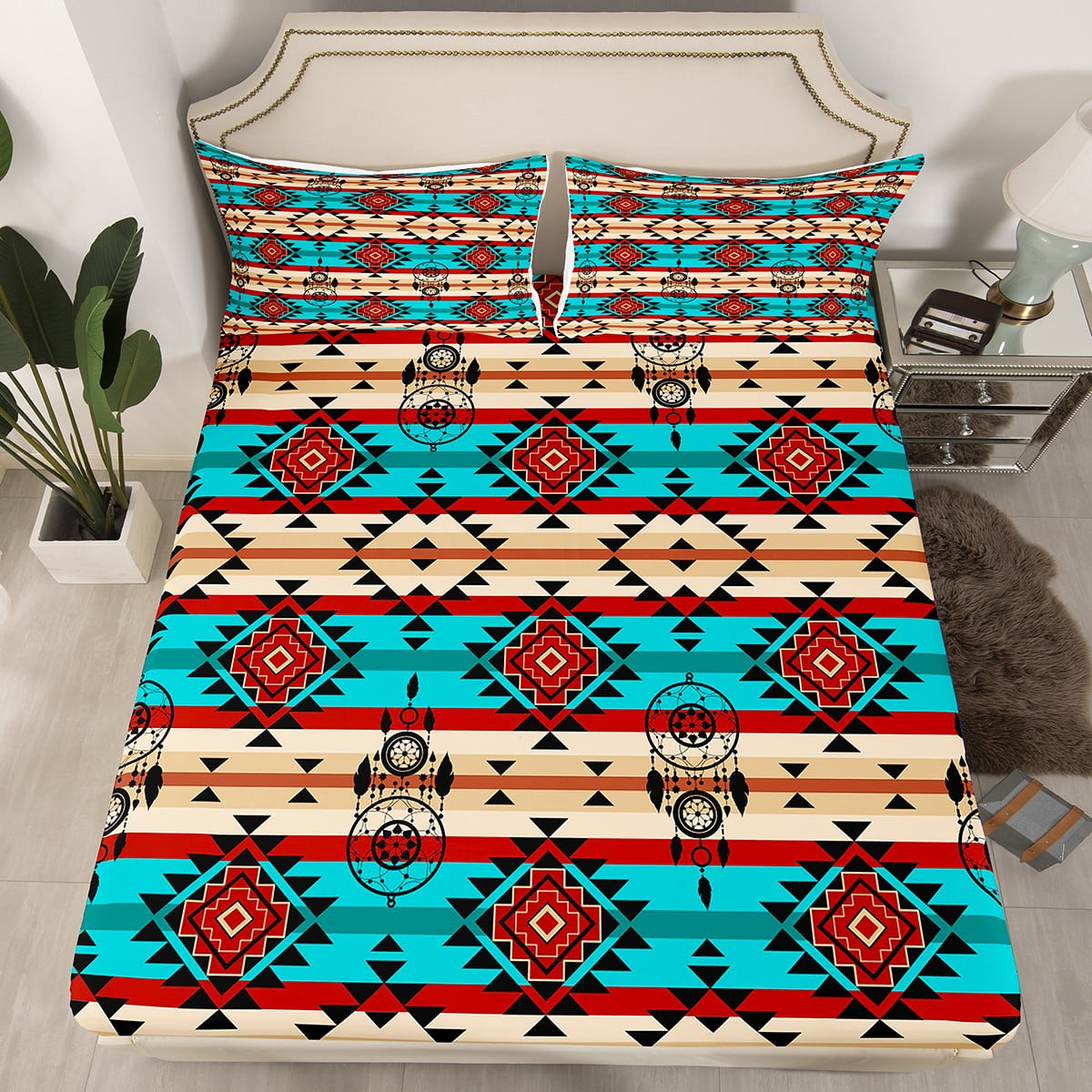 YST Western Bed Sheets Twin,Exotic Bohemian Dream Catchers Sheets Arrow