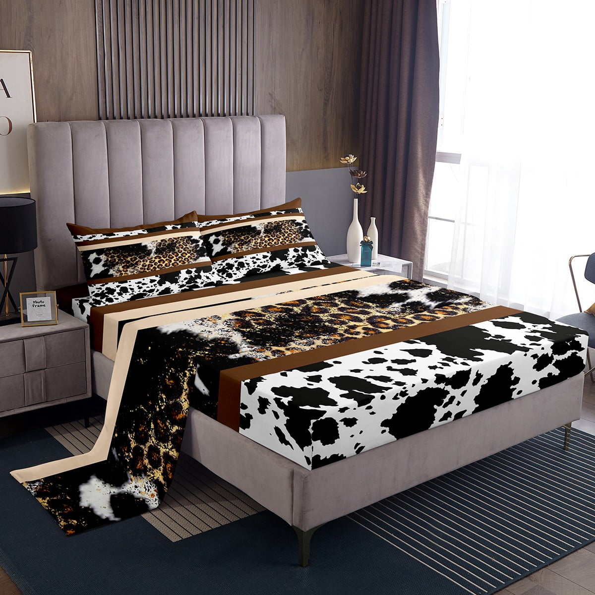 YST Western Bed Sheets Set Twin,Brown Cheetah Print Sheets Black and