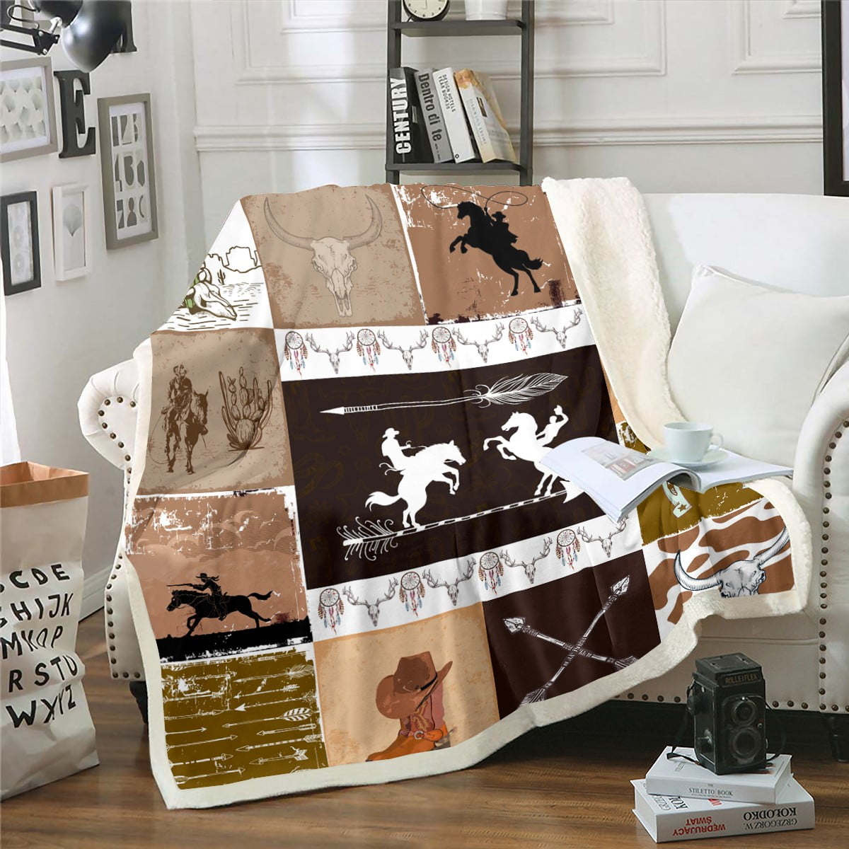 YST Western Blanket Bull Skull Horse Arrow Print Fuzzy Blanket 40"X50", Southwestern Cowboy