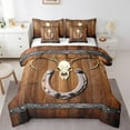thumbnail image 1 of Western Cowboy King Comforter Set 7 Piece Deer Skull Horseshoe Bed In A Bag Adults Men,Rustic Farmhouse Barn Door Bedding Set Country Sheet Set With Comforter, 1 of 4