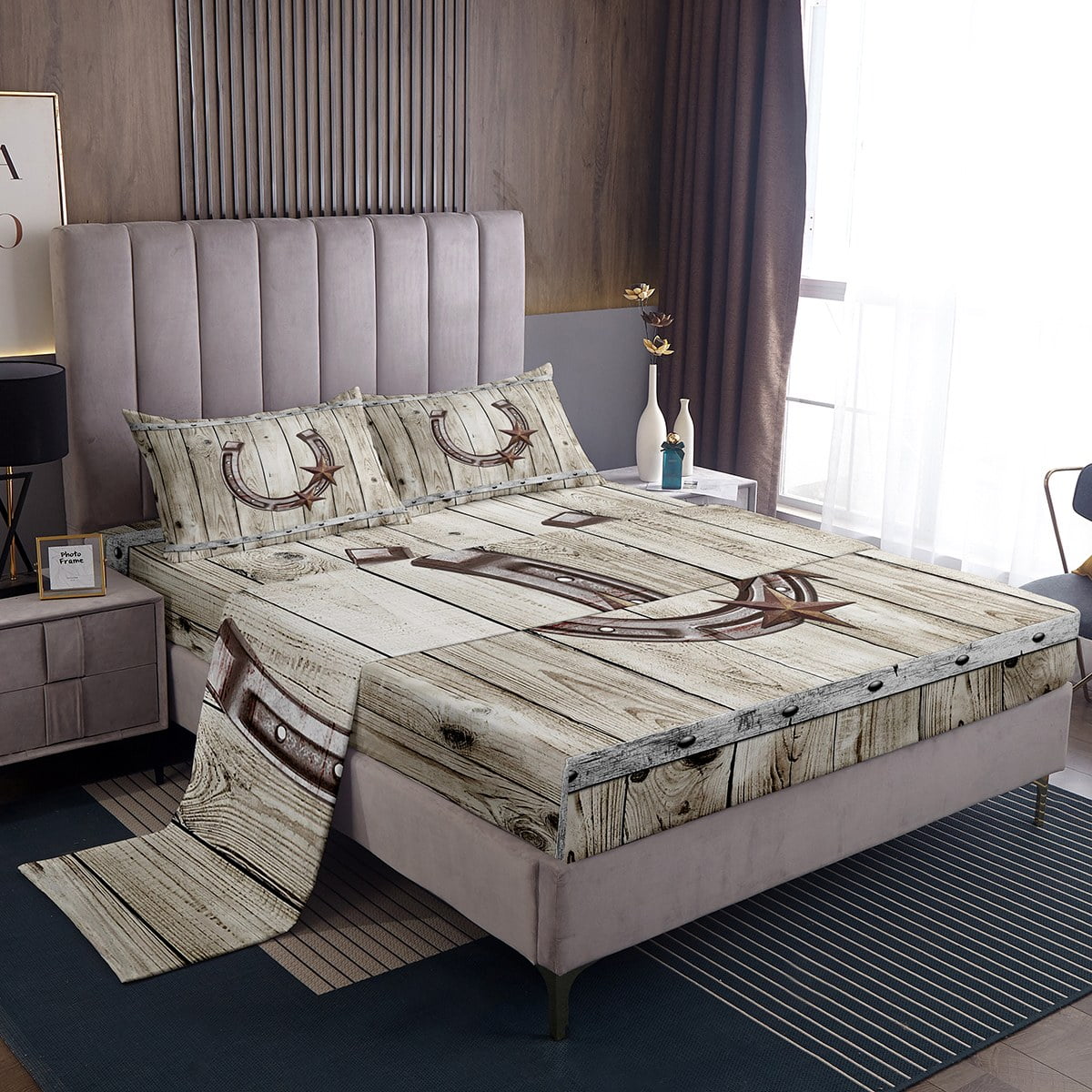 YST Western Cowboy Sheet Set Full Texas Star Horseshoe Bed Sheets