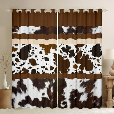 Western Curtains & Drapes 2 Panels 42"Wx63"L,Brown Cowhide Curtains Cow Print 30%-50% Blackout Curtains,Wild Animal Skin Patchwork Bull Cattle Hair Western Home Decor
