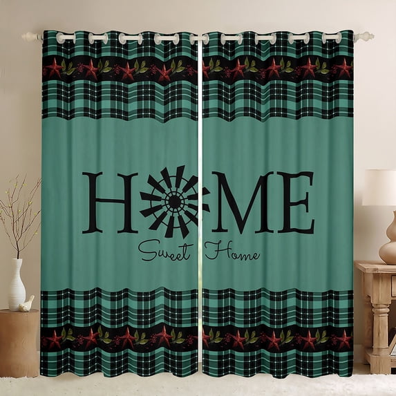 YST Western Decor Curtains Southwestern Rustic Blackout Curtains 42"Wx90"L Farmhouse Windmill Curtains & Drapes Vintage Country Plaid Buffalo Window Treatments 2 Panels, Windmill Bedroom Decor