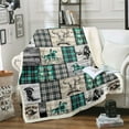 thumbnail image 1 of Western Flannel Blanket Queen 90"X90" Country Cowboy Throw Blanket Boho Cow Skull Horse Fleece Blanket Men,Farmhouse Black Green Buffalo Plaid Sherpa Blanket For All Season, 1 of 4