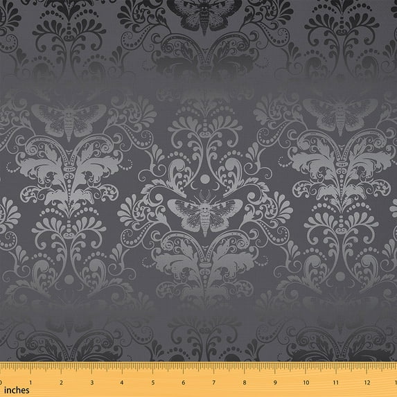 Erosebridal White Black Ombre Damask Decorative Fabric by the Yard Animal Upholstery Fabric Vintage Exotic Butterfly Print Indoor Outdoor Fabric Antique Victorian Baroque DIY Fabric,10 Yards