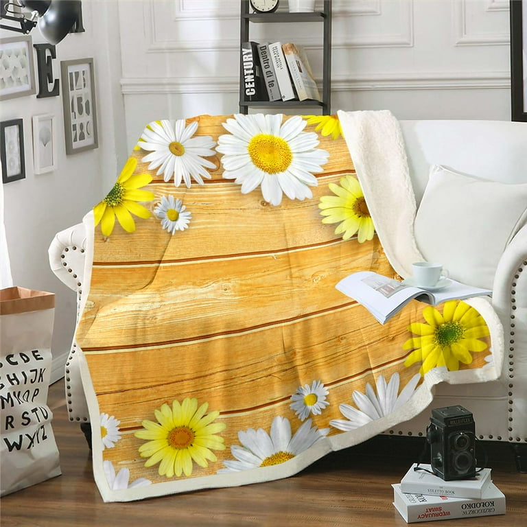 YST White Daisy Blanket Flowers 50 x60 Throw Blanket Boho Floral Fleece Blanket Garden Flower Plant Blanket Country Botanical Rustic Home Decor Yellow Walmart