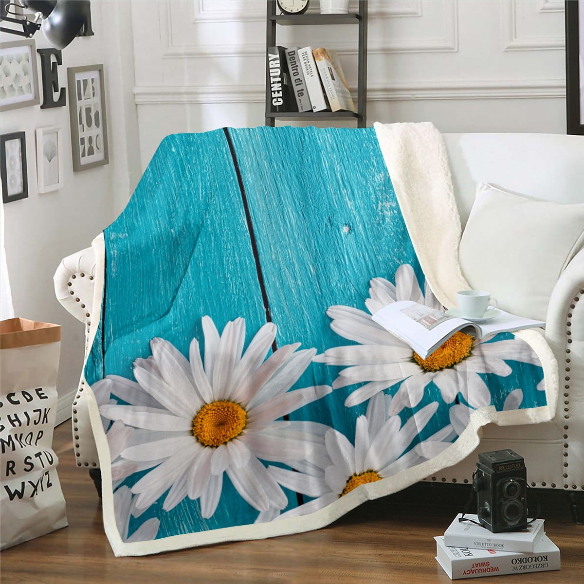 YST White Daisy Blanket Garden Flowers 30 x40 Throw Blanket Boho Floral Fleece Blanket Flower Plant Blanket Romantic Botanical Rustic Home Decor Teal Walmart